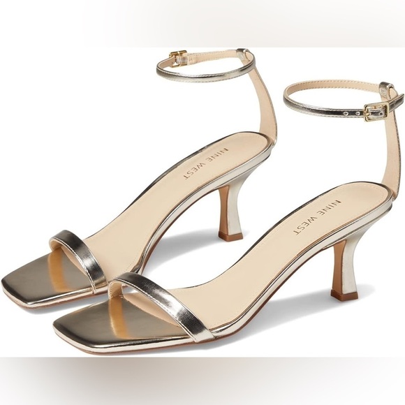 New Nine West Rani Pump Heeled Sandals Minimalist Metallic Gold Sz 5.5 - Picture 1 of 14